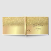 エレガント金ゴールドグリッター《写真》ぼけ味ハート結婚の ゲストブック (全面)