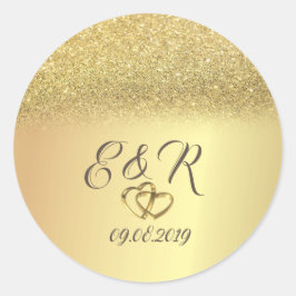 エレガント金ゴールドグリッター《写真》ぼけ味、ハート結婚の ラウンドシール