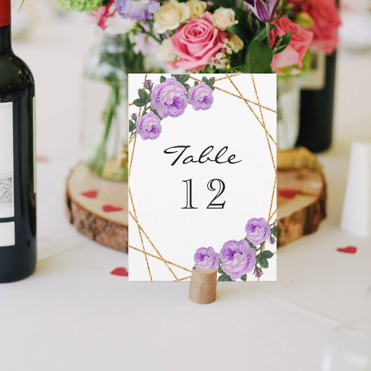 エレガント金ゴールドグリッターGeoPurpleフローラテーブルNo 案内状