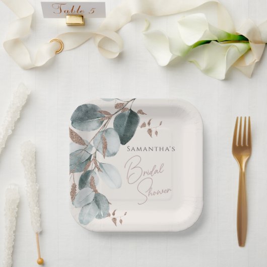 エレガント金ゴールドグリーンスパーク葉ラインブライダルシャワー ペーパープレート (ウェディング)