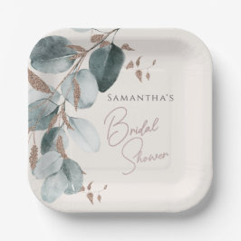 エレガント金ゴールドグリーンスパーク葉ラインブライダルシャワー ペーパープレート