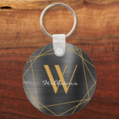エレガント金ゴールドグレーのモノグラム名スクリプト幾何学的 キーホルダー (正面)