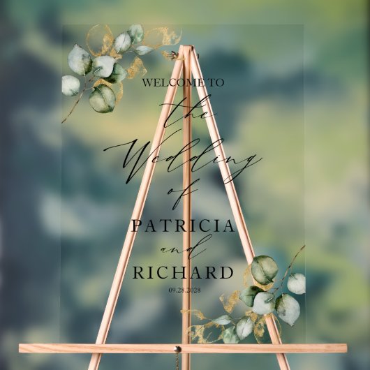 エレガント金ゴールドグ結婚リーウェルカムサイン アクリルサイン (ニュートラル)