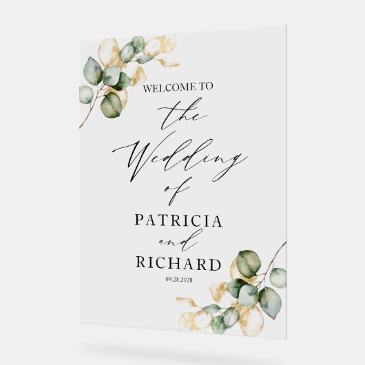 エレガント金ゴールドグ結婚リーウェルカムサイン アクリルサイン (傾斜)