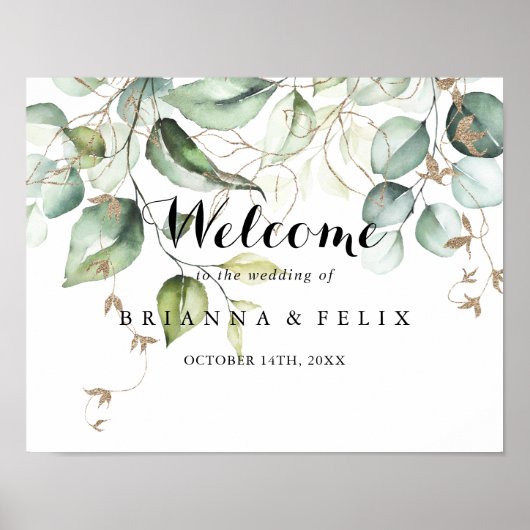 エレガント金ゴールドグ結婚リーウェルカムサイン ポスター (正面)