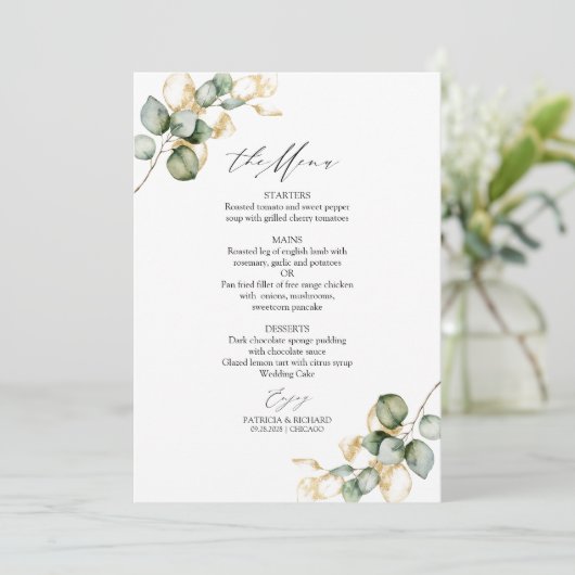 エレガント金ゴールドグ結婚リーメニューカード 招待状 (スタンド正面)