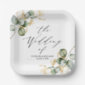 エレガント金ゴールドグ結婚リー ペーパープレート (正面)