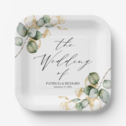 エレガント金ゴールドグ結婚リー ペーパープレート (正面)