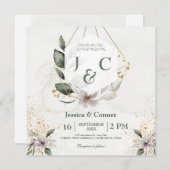 エレガント金ゴールドグ結婚リー 招待状 (正面/裏面)