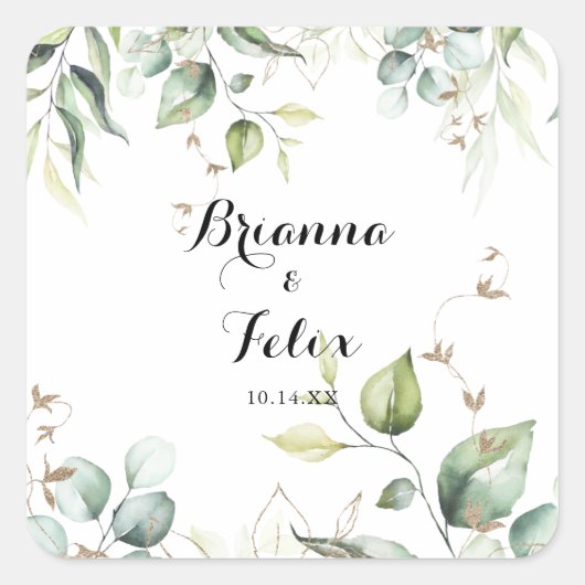 エレガント金ゴールドグ結婚レリー封筒用シール スクエアシール (正面)