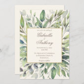 エレガント金ゴールドグ葉リーズ水の色結婚の 招待状 (正面/裏面)