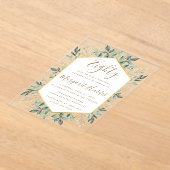 エレガント金ゴールドグ葉リー誕生日80th Aimy アクリル招待状 (レイダウン)