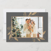 エレガント金ゴールドグ葉レー写真4枚クリスマスカード (裏面)