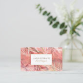 エレガント金ゴールドコーラルピンクファーン葉 名刺 (スタンド正面)