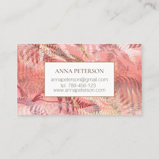 エレガント金ゴールドコーラルピンクファーン葉 名刺 (裏面)