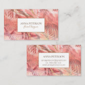 エレガント金ゴールドコーラルピンクファーン葉 名刺 (正面/裏面)