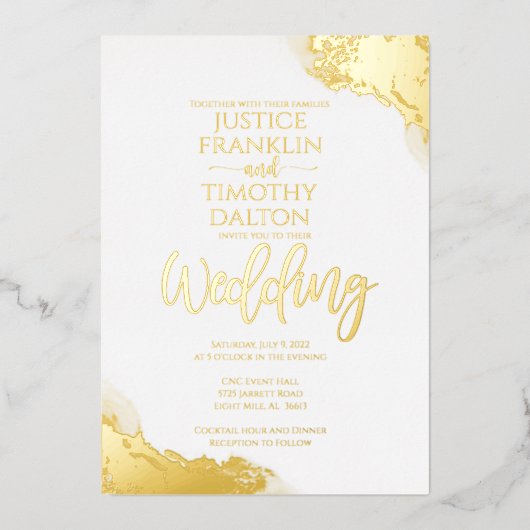 エレガント金ゴールドコー縁ど結婚ナー 箔招待状 (正面)