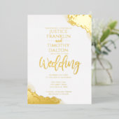 エレガント金ゴールドコー縁ど結婚ナー 箔招待状 (立ち正面)