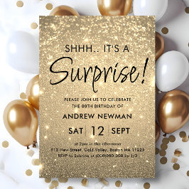 エレガント金ゴールドサプライズ誕生日招待状 招待状