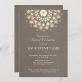 エレガント金ゴールドサークルのモチーフTaupe Linenルックフォーマル 招待状 (正面/裏面)