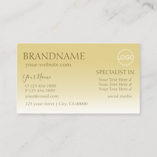 エレガント金ゴールドシック鏡フォントロゴ付きスタイリッシュ 名刺 (裏面)