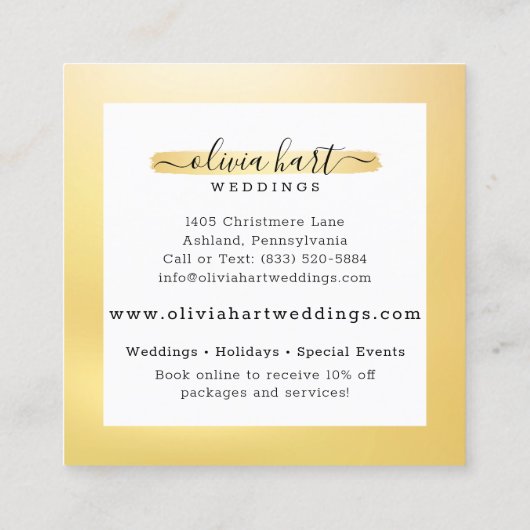 エレガント金ゴールドシッ絵を描クスワッシュロゴカスタムスタイリスト スクエア名刺 (裏面)