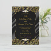 エレガント金ゴールドシルクブラックダイヤモンドバースデーパーティー 招待状 (スタンド正面)