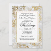 エレガント金ゴールドシルバーとグレーのフローラ結婚ズ 招待状 (正面)