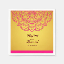 エレガント金ゴールドシンプルとピンクペイズリーインディアンヒンズー スタンダードカクテルナプキン