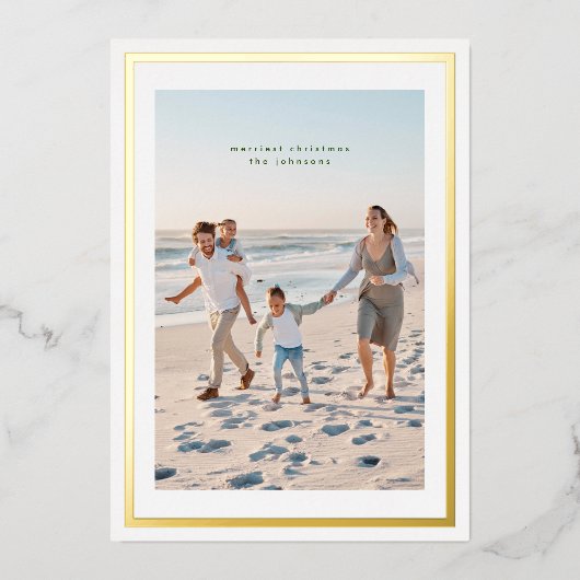 エレガント金ゴールドシンプルクリスマスフレーム写真 箔シーズンカード (正面)
