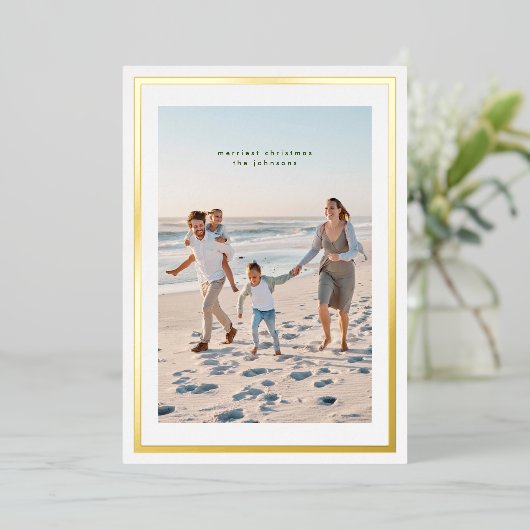 エレガント金ゴールドシンプルクリスマスフレーム写真 箔シーズンカード (立ち正面)