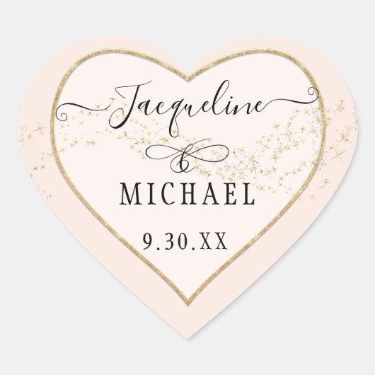 エレガント金ゴールドシンプルグリッタースタースクリプト赤面ピンク ハートシール (正面)