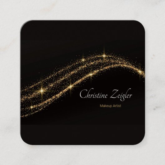 エレガント金ゴールドシンプルグリッターモダンブラックシックブシ スクエア名刺 (正面)