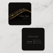 エレガント金ゴールドシンプルグリッターモダンブラックシックブシ スクエア名刺 (正面/裏面)