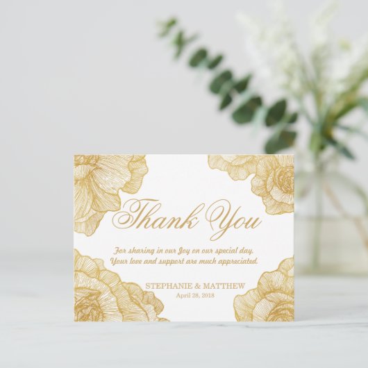 エレガント金ゴールドシンプルフローラありがとうポストカード ポストカード (スタンド正面)