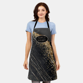 エレガント金ゴールドシークインズブラックマーブル エプロン