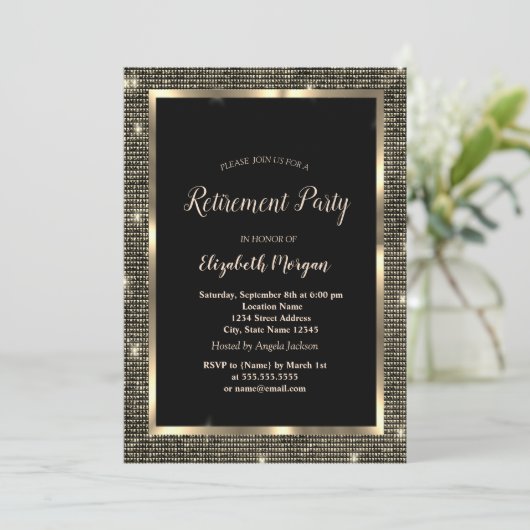 エレガント金ゴールドシーケンスフレームブラックリタイア 招待状 (スタンド正面)