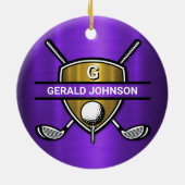 エレガント金ゴールドシールドゴルフモノグラムデザイン セラミックオーナメント (裏面)