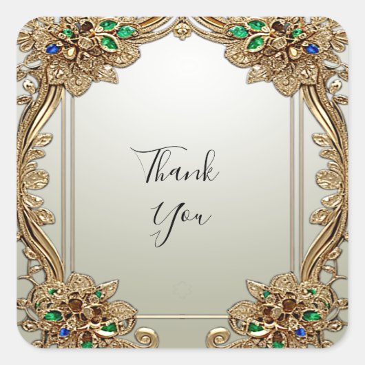 エレガント金ゴールドシ華美ステッカー スクエアシール (正面)