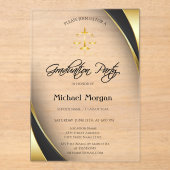 エレガント金ゴールドジャスティス縁どクグレイ卒業 アクリル招待状 (正面)