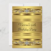 エレガント金ゴールドジュエル女性金ゴールド50誕生日 招待状 (正面)