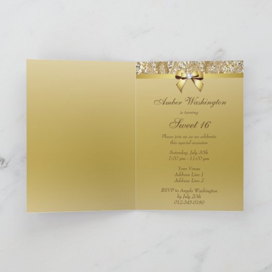 エレガント金ゴールドスイート16パーティの招待状 招待状 (内部)