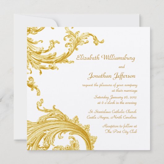 エレガント金ゴールドスイープ結婚式招待状 招待状 (裏面)