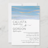 エレガント金ゴールドスカイブルービーニングウォーター結婚カラー 招待状 (正面)