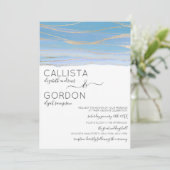 エレガント金ゴールドスカイブルービーニングウォーター結婚カラー 招待状 (スタンド正面)