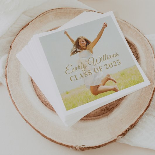 エレガント金ゴールドスカスタムクリプト2025卒業写真 スタンダードカクテルナプキン