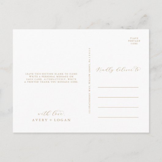 エレガント金ゴールドスクリプトありがとうはがき ポストカード (裏面)