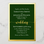 エレガント金ゴールドスクリプトとフレーム(緑結婚) 箔招待状 (正面)