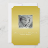 エレガント金ゴールドスクリプトのコラージュ写真誕生 案内状 (裏面)