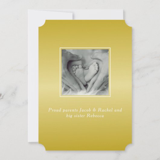 エレガント金ゴールドスクリプトのコラージュ写真誕生 案内状 (裏面)